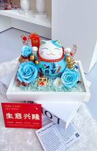 Load image into Gallery viewer, 财源茂盛,开业志禧(蓝·陶瓷招财猫永生花Preserved flowers亚克力)