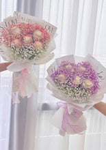 Load image into Gallery viewer, Amethyst Purple Fresh Rose Flower with White Baby Breath Bouquet💜紫晶色渐变色满天星花束(鲜花fresh flowers)