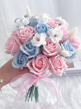 Load image into Gallery viewer, Pink and Blue Soap Rose Bridal Bouquet 朝朝暮暮有人疼· 胜过了万物 · 雾面蓝粉新娘手捧(香皂花)