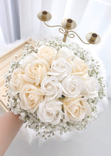 Load image into Gallery viewer, Soap Rose Bridal Bouquet + Groom Corsage 现谨以白头之约,书向鸿笺|香槟白手捧花+新郎胸花(香皂花)