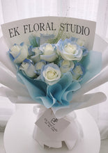 将图片加载到图库查看器，11 Ice Blue Rose Fresh  Flower Bouquet 11朵碎冰蓝玫瑰鲜花花束

