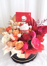 Load image into Gallery viewer, Tropical orange with red Soap Flower Bucket with Fortune Cat 热带橙红色系招财猫开业香皂花桶
