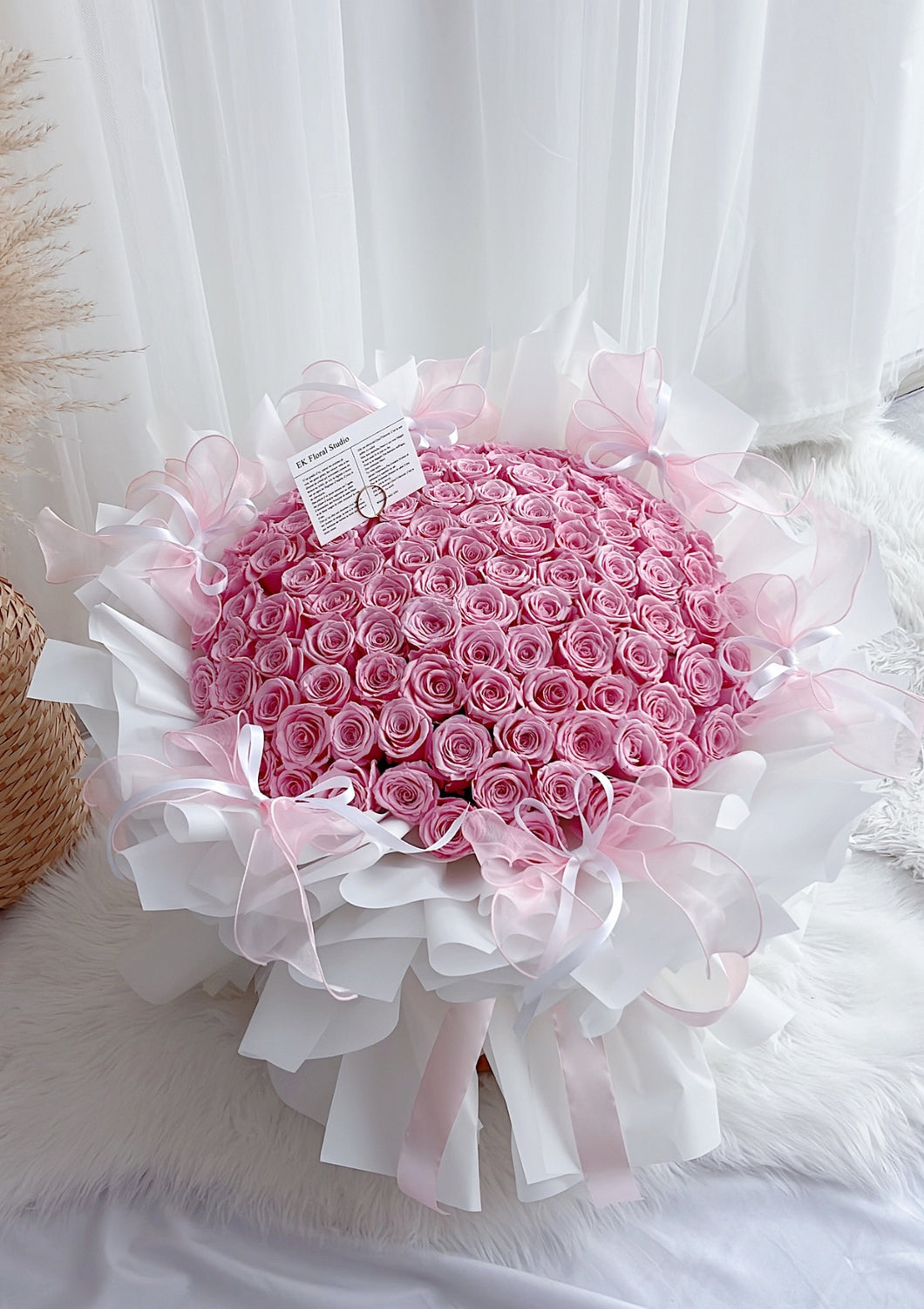 99 Pink Preserved Rose Flower Bouquet 99朵粉色永生花花束