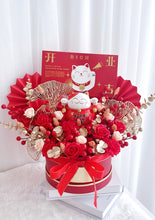 Load image into Gallery viewer, Grand Opening Fortune Cat with Red Soap Flower Bucket 开业招财猫香皂花抱抱桶
