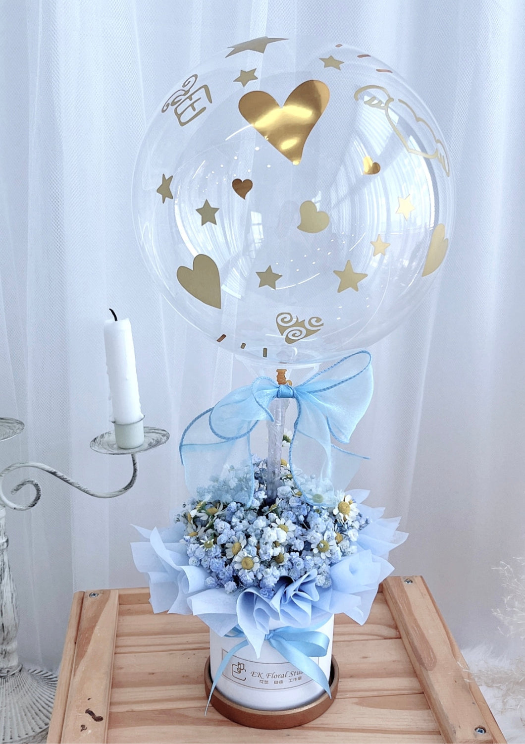 Blue Star Balloon Chrysanthemum Ceramic Gift Box  甜蜜告白气球蓝色系满天星小菊陶瓷礼盒