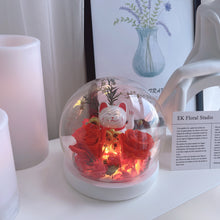 Load image into Gallery viewer, Red Preserved Flower Fortune Cat 新业兴旺，达八方招手招财猫玻璃罩（柜台桌红色永生花）
