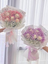 Load image into Gallery viewer, Amethyst Purple Fresh Rose Flower with White Baby Breath Bouquet💜紫晶色渐变色满天星花束（鲜花fresh flowers）
