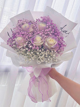 Load image into Gallery viewer, Amethyst Purple Fresh Rose Flower with White Baby Breath Bouquet💜紫晶色渐变色满天星花束（鲜花fresh flowers）
