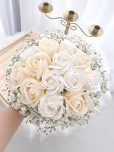 Load image into Gallery viewer, Soap Rose Bridal Bouquet + Groom Corsage 现谨以白头之约，书向鸿笺｜香槟白手捧花+新郎胸花（香皂花）
