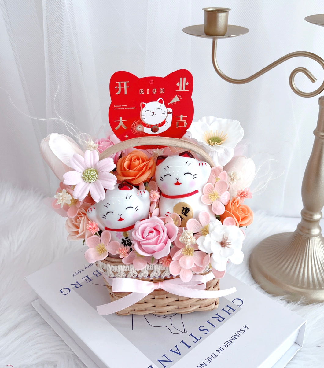 Mini Soap Flower Opening Basket with Fortune Cat 迷你香皂花招财猫开业花篮