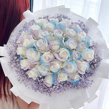 Load image into Gallery viewer, Purple Blue Fresh Roses and Baby Breath Bouquet  满天星紫蓝鲜花玫瑰花束
