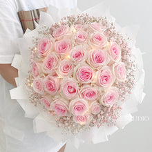 将图片加载到图库查看器，Pink Fresh Rose and Baby Breath Bouquet 粉色满天星鲜花玫瑰花束

