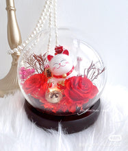 Load image into Gallery viewer, Red Preserved Flower Fortune Cat 红色永生花招财猫
