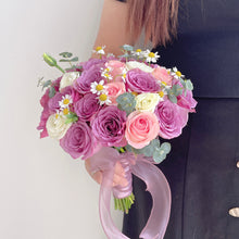 Load image into Gallery viewer, Purple Korean Style Bridal Bouquet 韩式圆形紫色系新娘手捧
